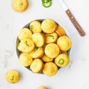 Bowl of mini cornbread muffins.