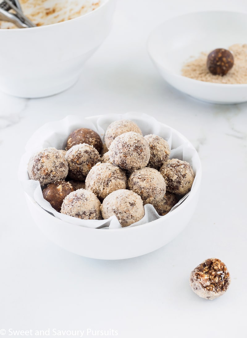 A bowl of No-Bake Maple Espresso Bites.