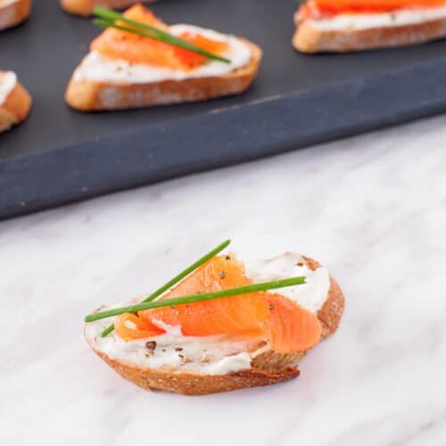 Smoked salmon on crostini.