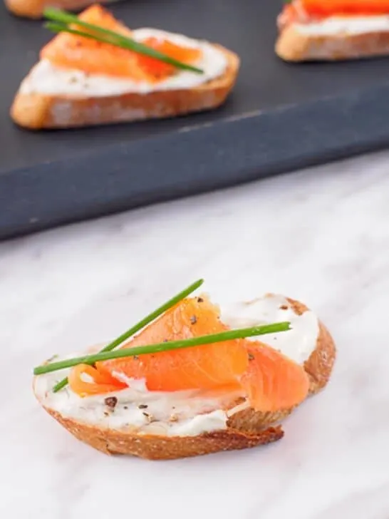 Smoked salmon on crostini.