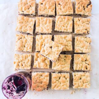 Bars with blueberry jam and hazelnuts