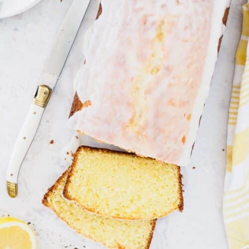 Top view of lemon loaf cake.