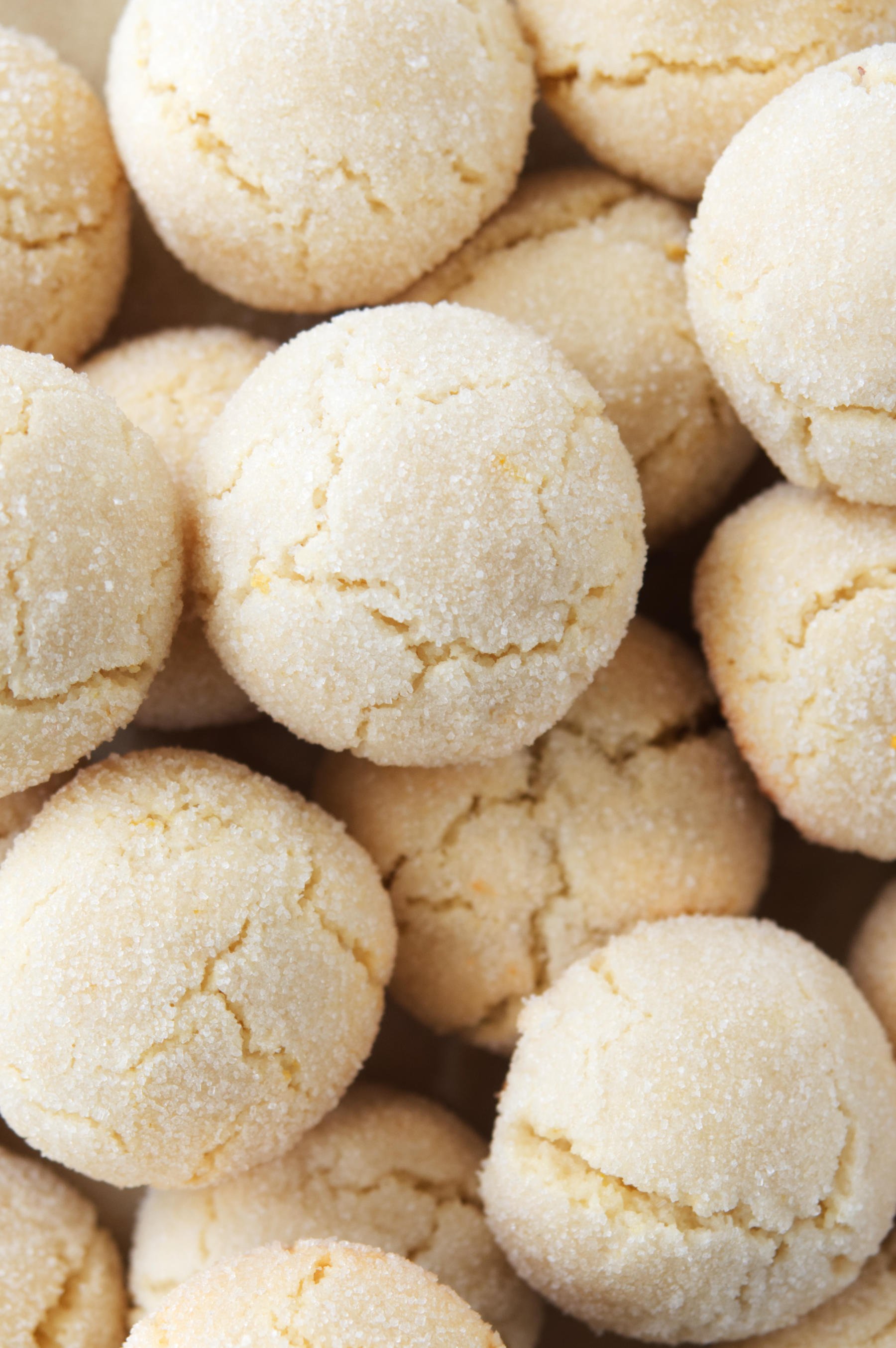 Close-up of a pile of Italian Amaretti Cookies.