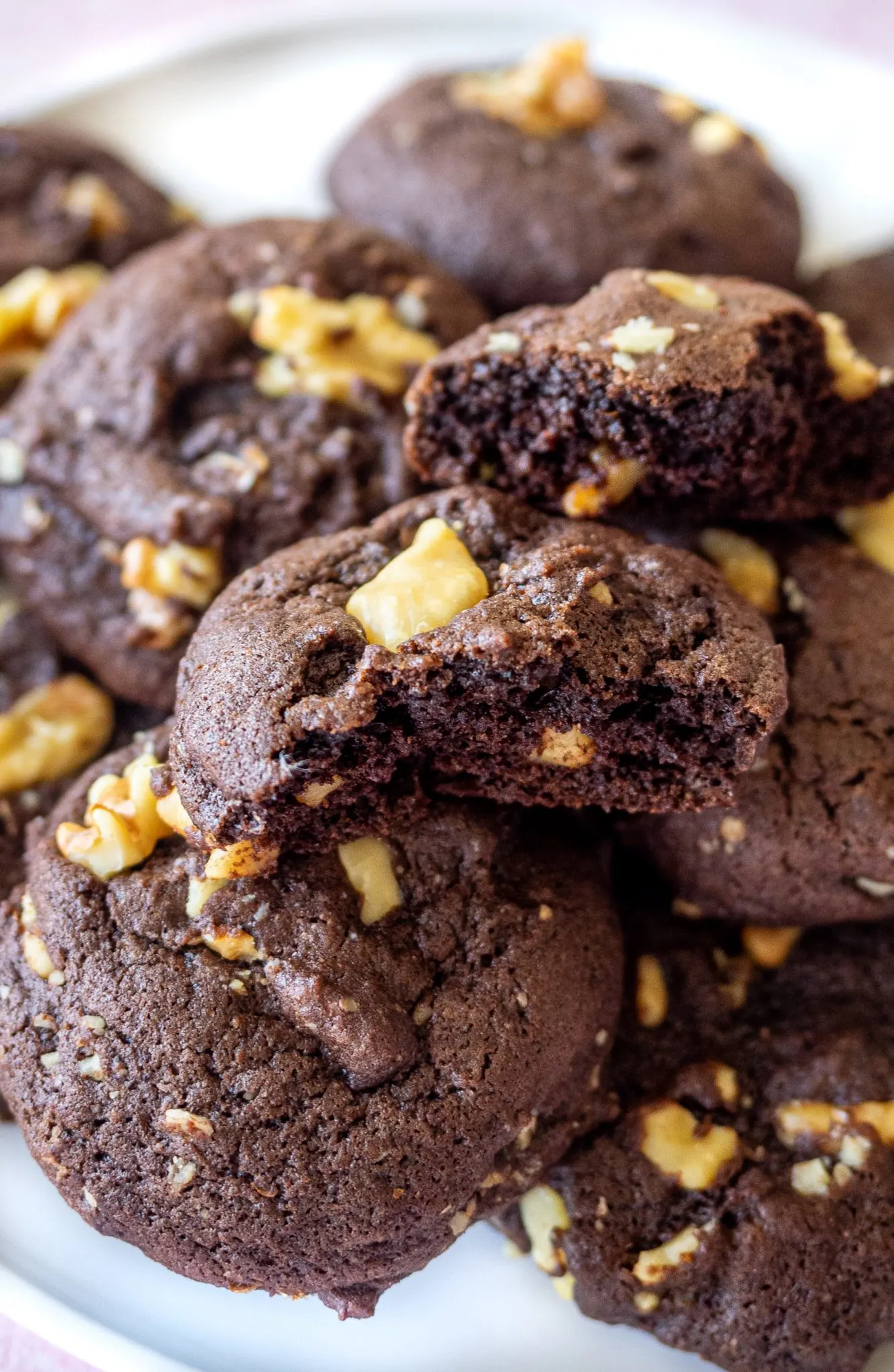 Chocolate Walnut Cookies on a plate.