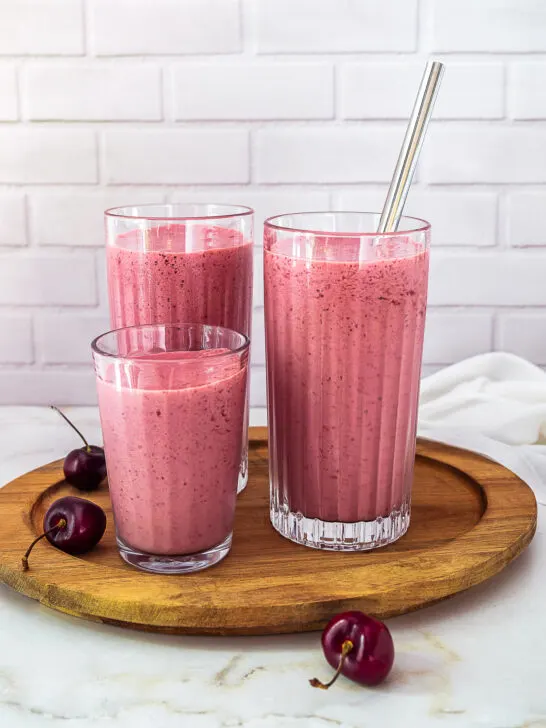 Cherry Smoothie served in glasses.