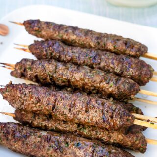Grilled Kafta Kebabs on platter.