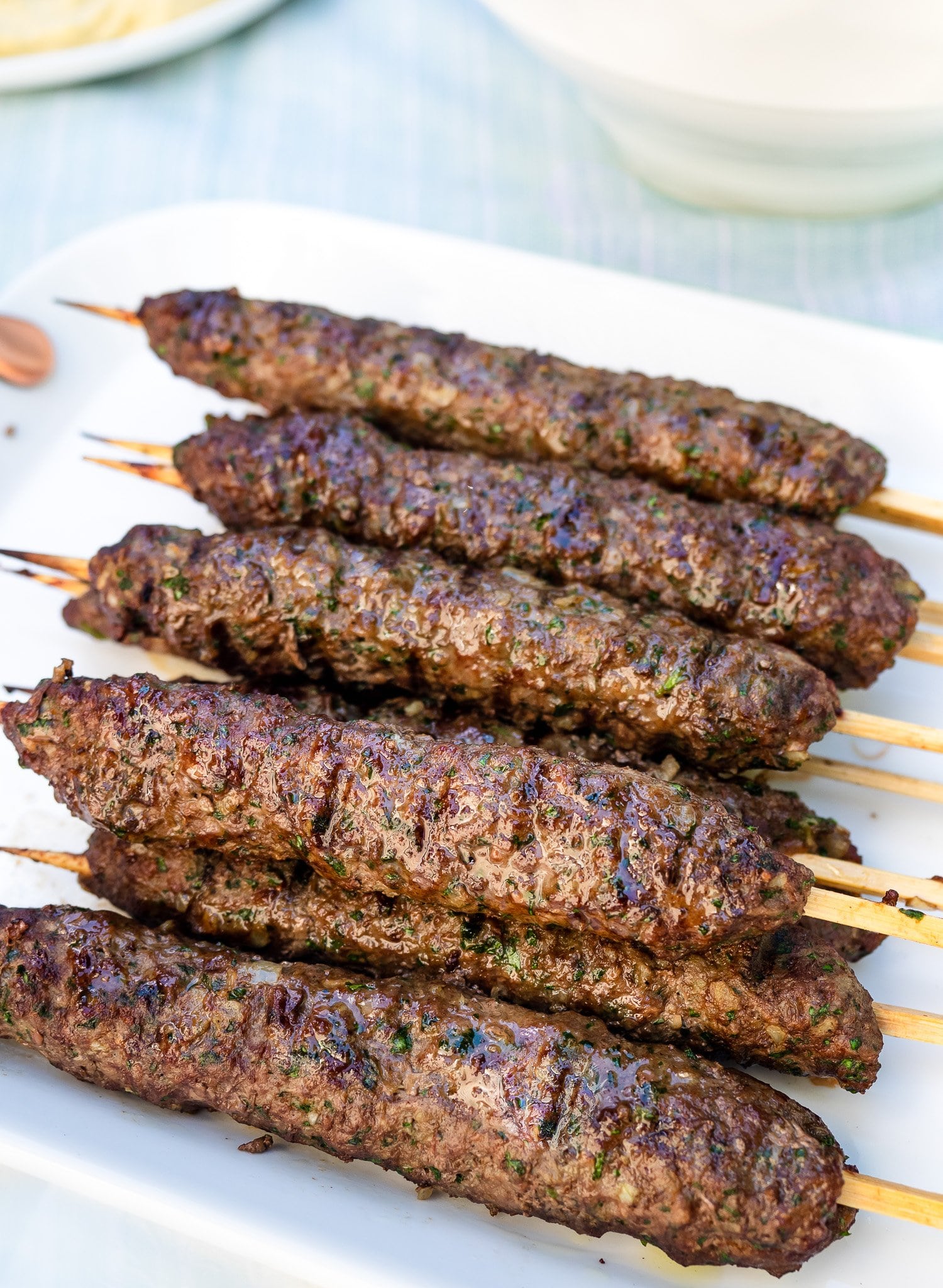 Grilled Kafta Kebabs on platter.