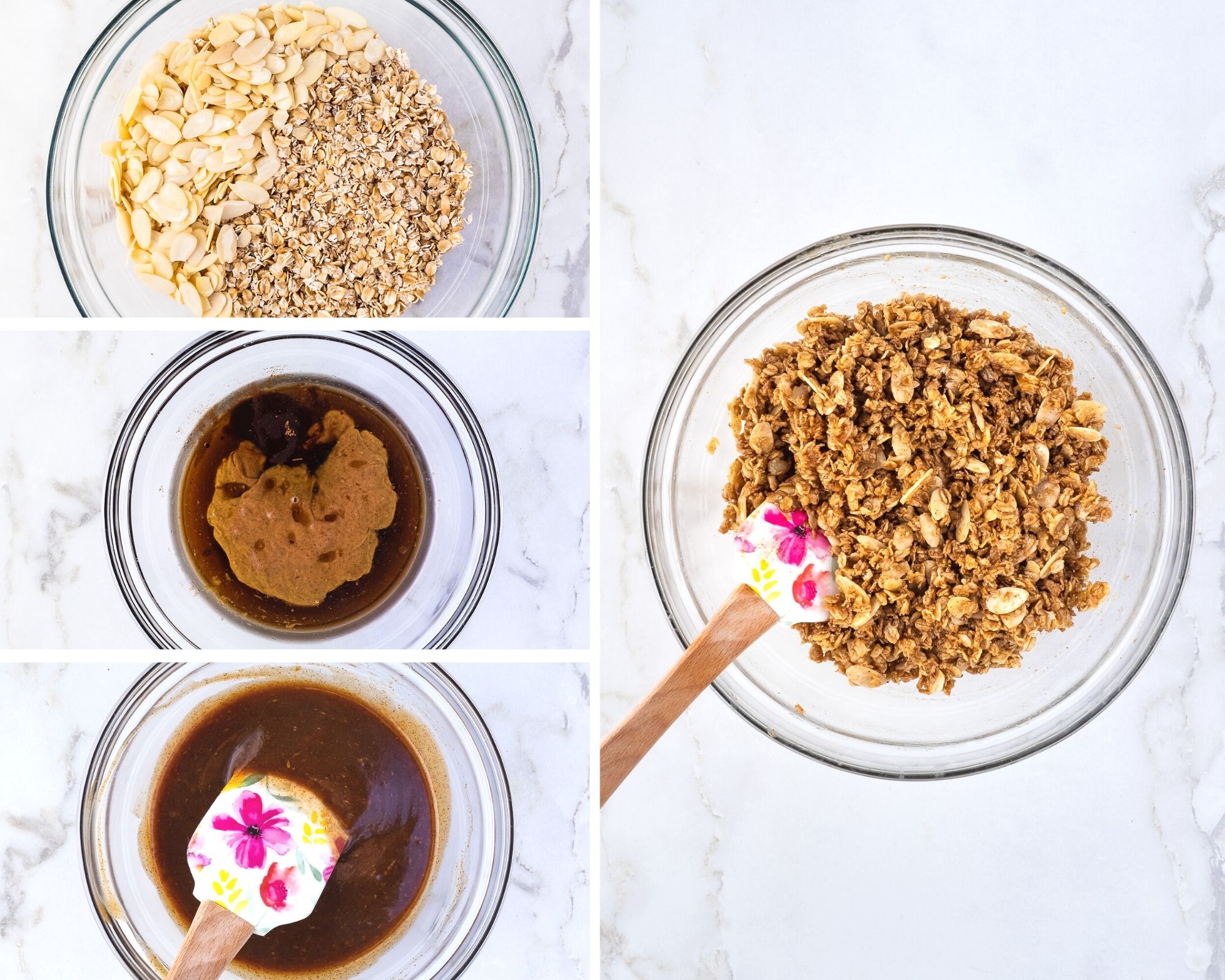 Step-by-step images of how to make homemade granola.