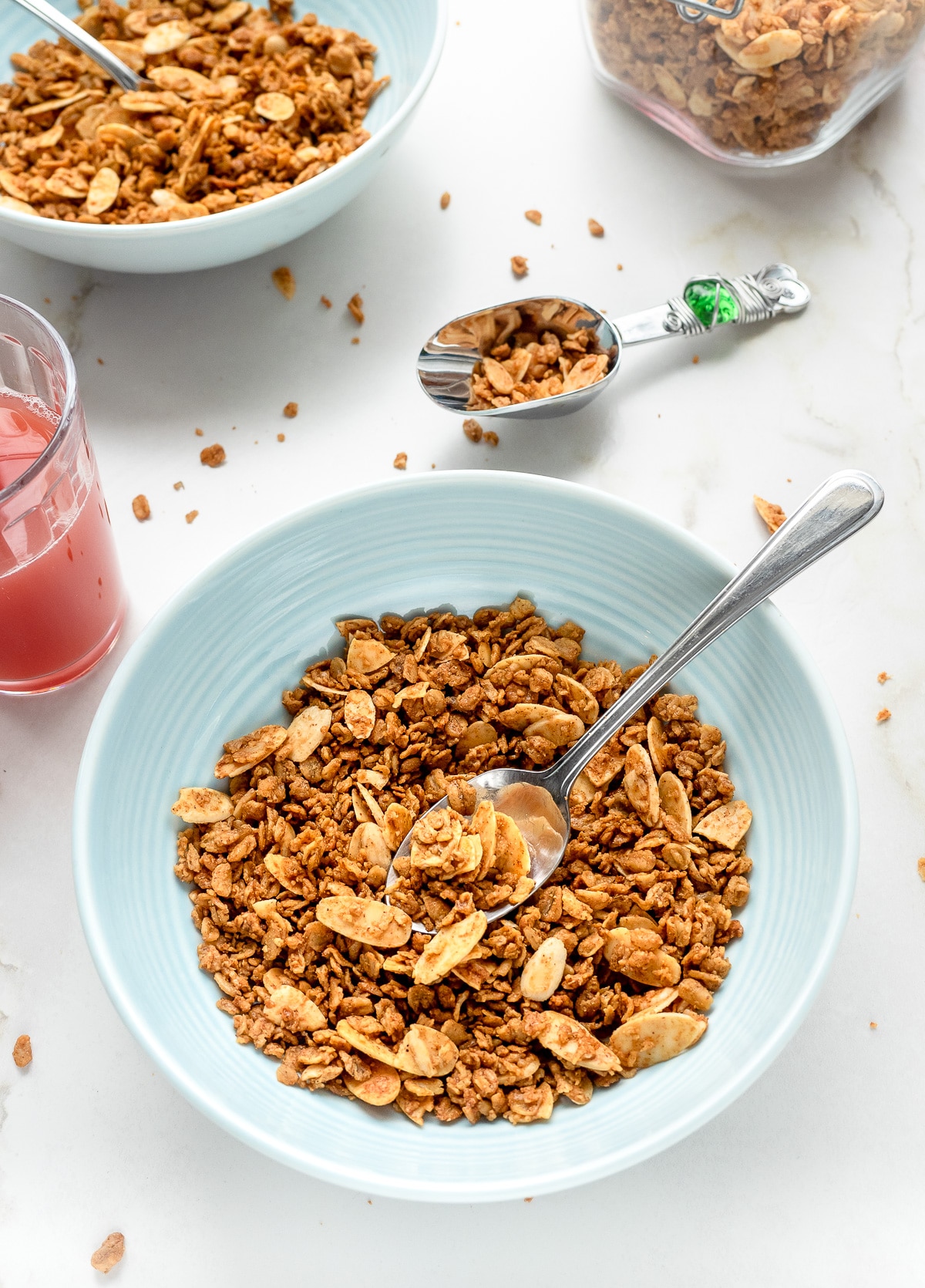 Homemade vanilla almond granola in a bowl.