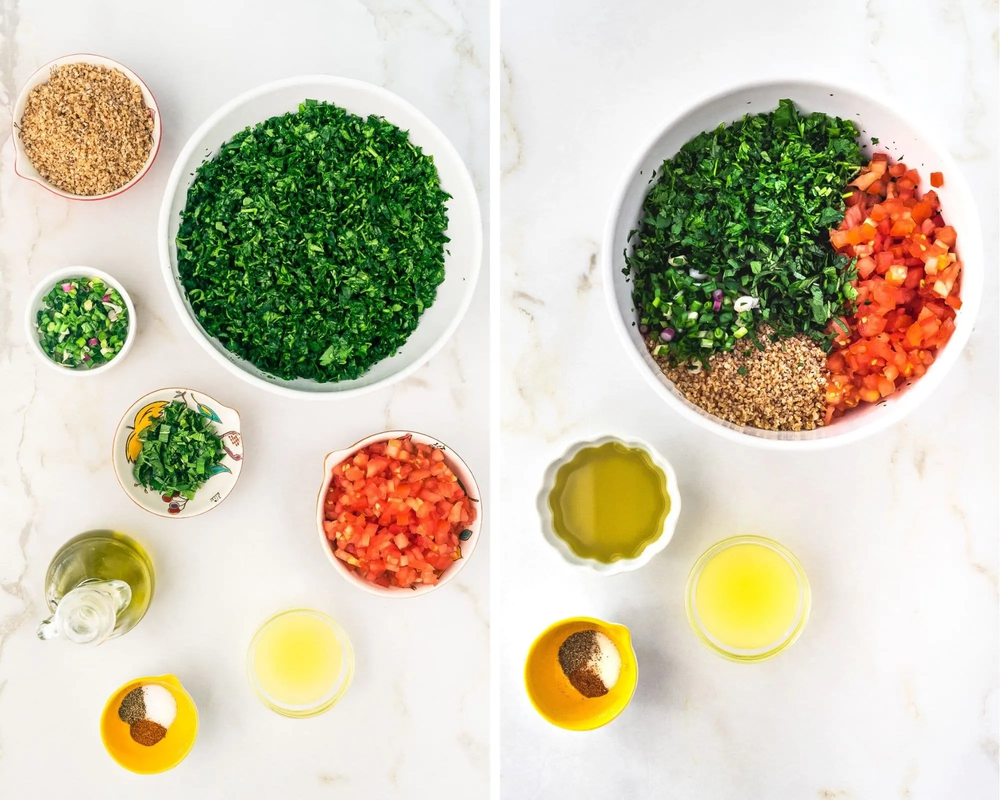 Chopped ingredients for Lebanese Tabbouleh.