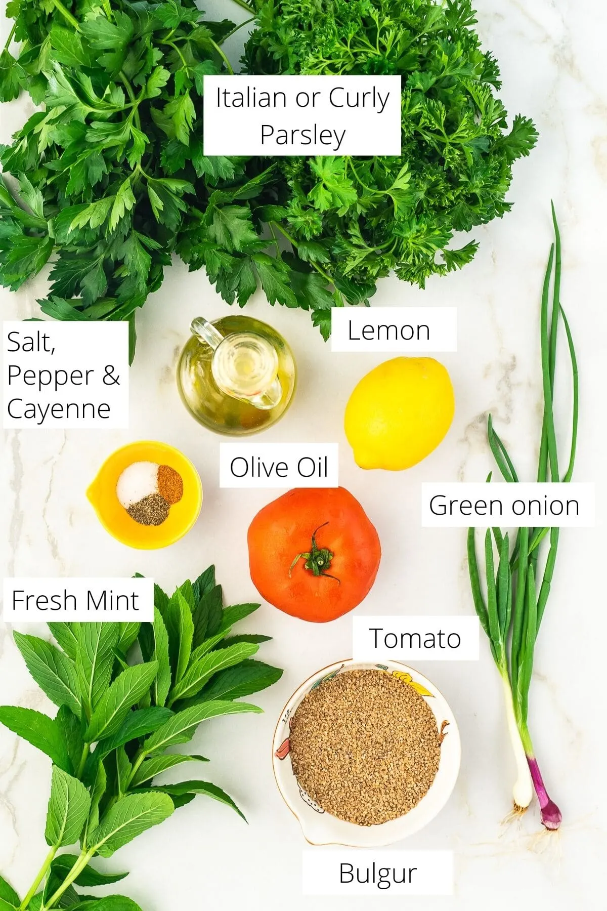 Ingredients for Tabbouleh salad.