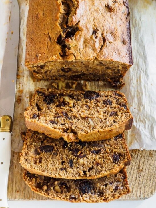 Sliced Date and walnut bread.