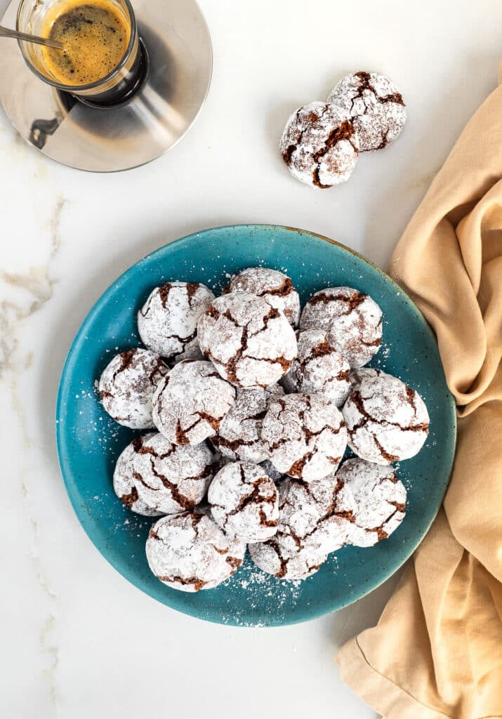 Full plate of gluten-free chocolate amaretti cookies.