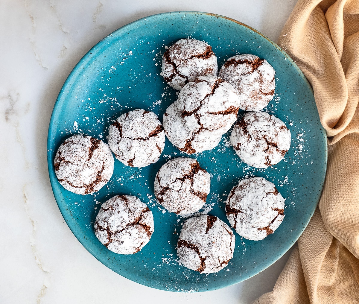 Plate of chocolate amaretti cookies.