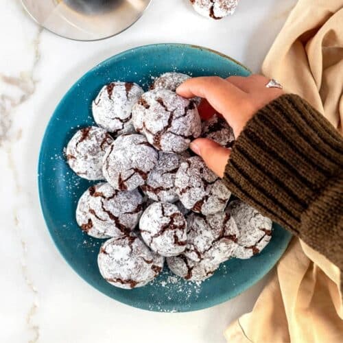 Plate of chocolate amaretti cookies.