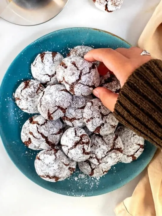 Plate of chocolate amaretti cookies.