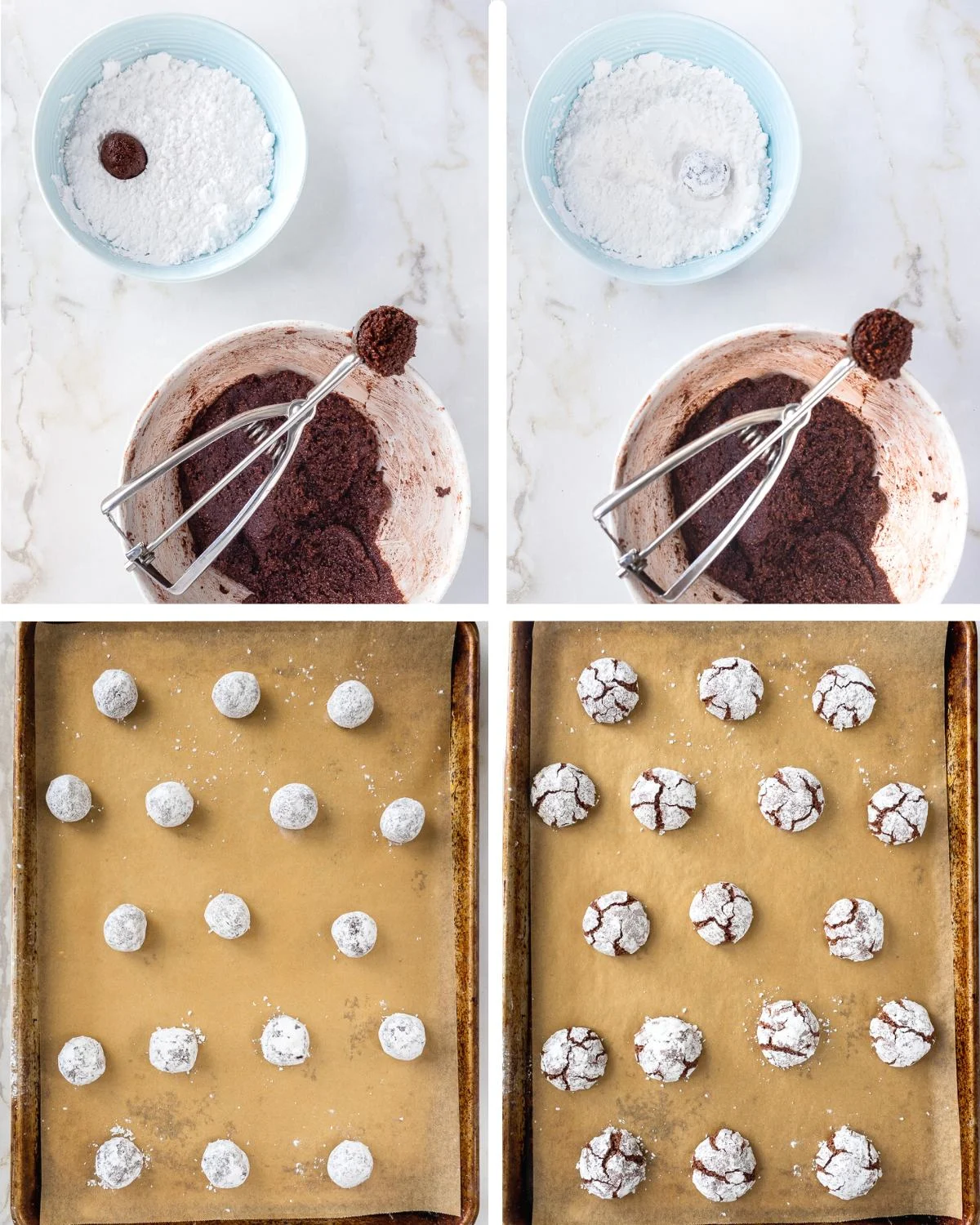 Step by step images of how to make chocolate amaretti cookies.