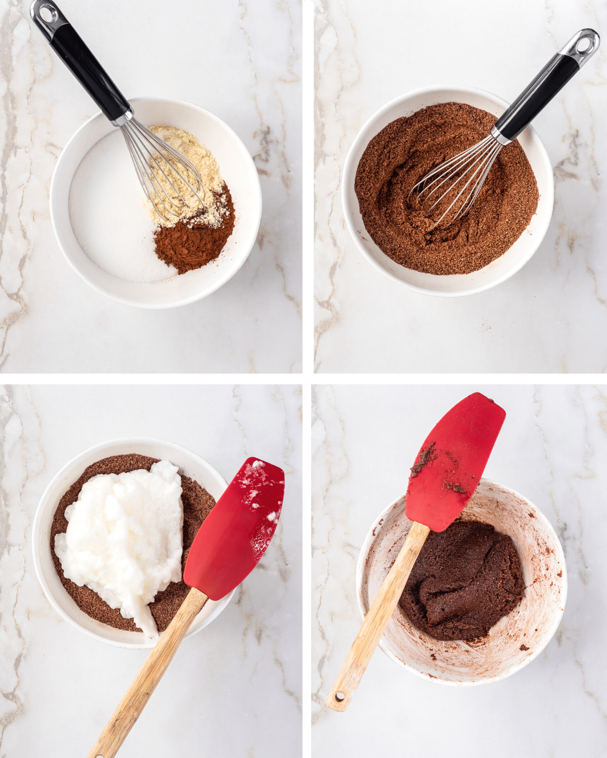 Step-by-Step images of for making chocolate amaretti cookies.