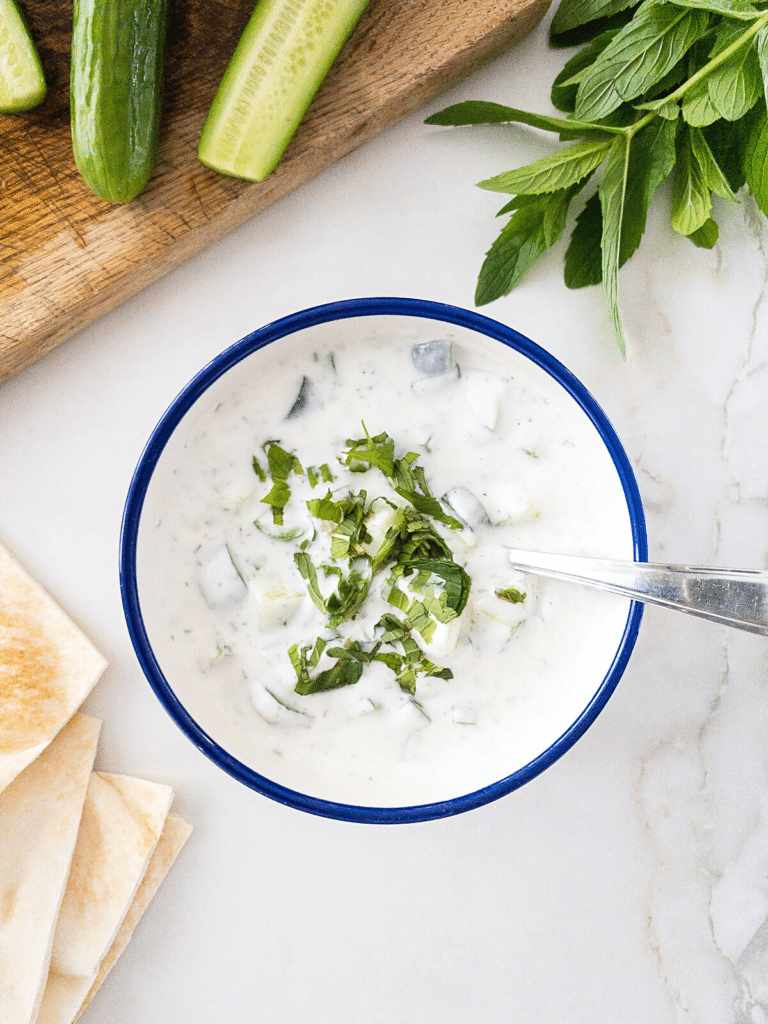 Bowl of Lebanese Cucumber Yogurt Salad.