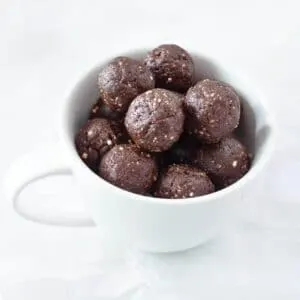 Bowl of brownie energy balls.