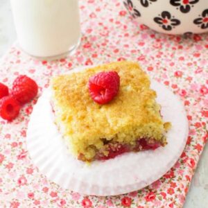 Slice of raspberry buttermilk cake.