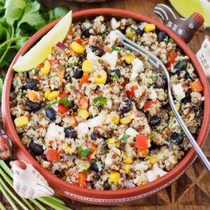 Dish of Southwestern quinoa salad.