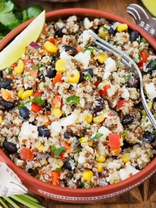 Dish of Southwestern quinoa salad.