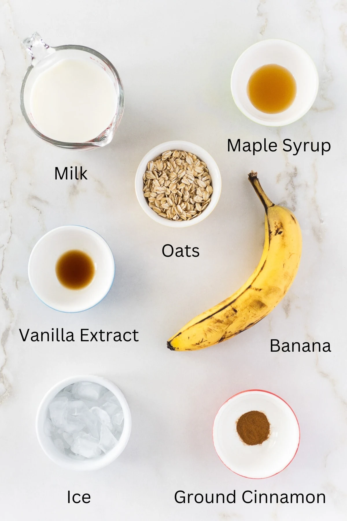 Image of ingredients for a banana oat smoothie