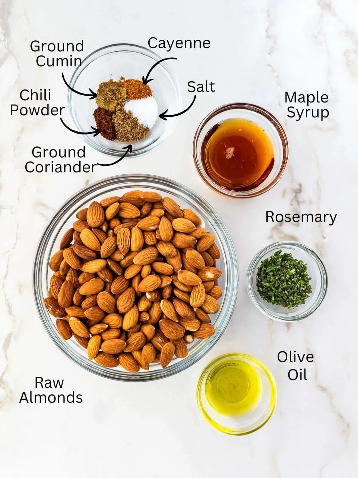 Image of ingredients needed to make rosemary roasted almonds.