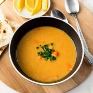 Bowl of red lentil soup.