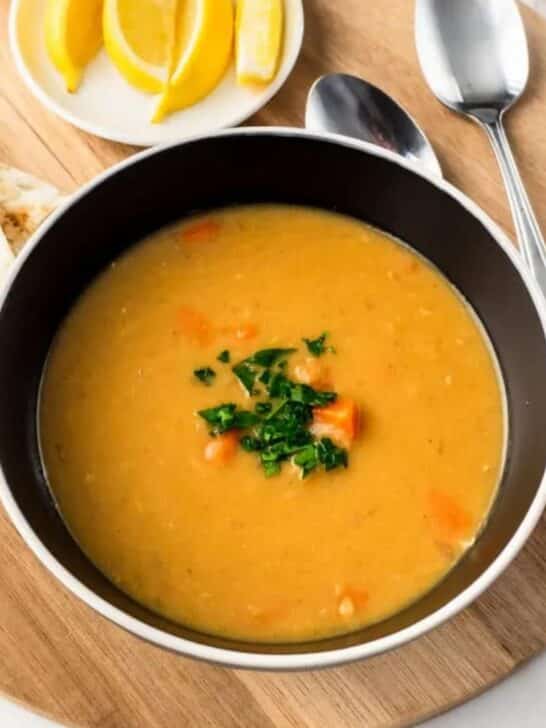 Bowl of red lentil soup.