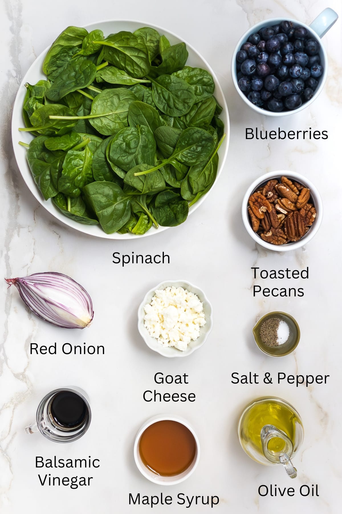 Blueberry spinach salad ingredients.