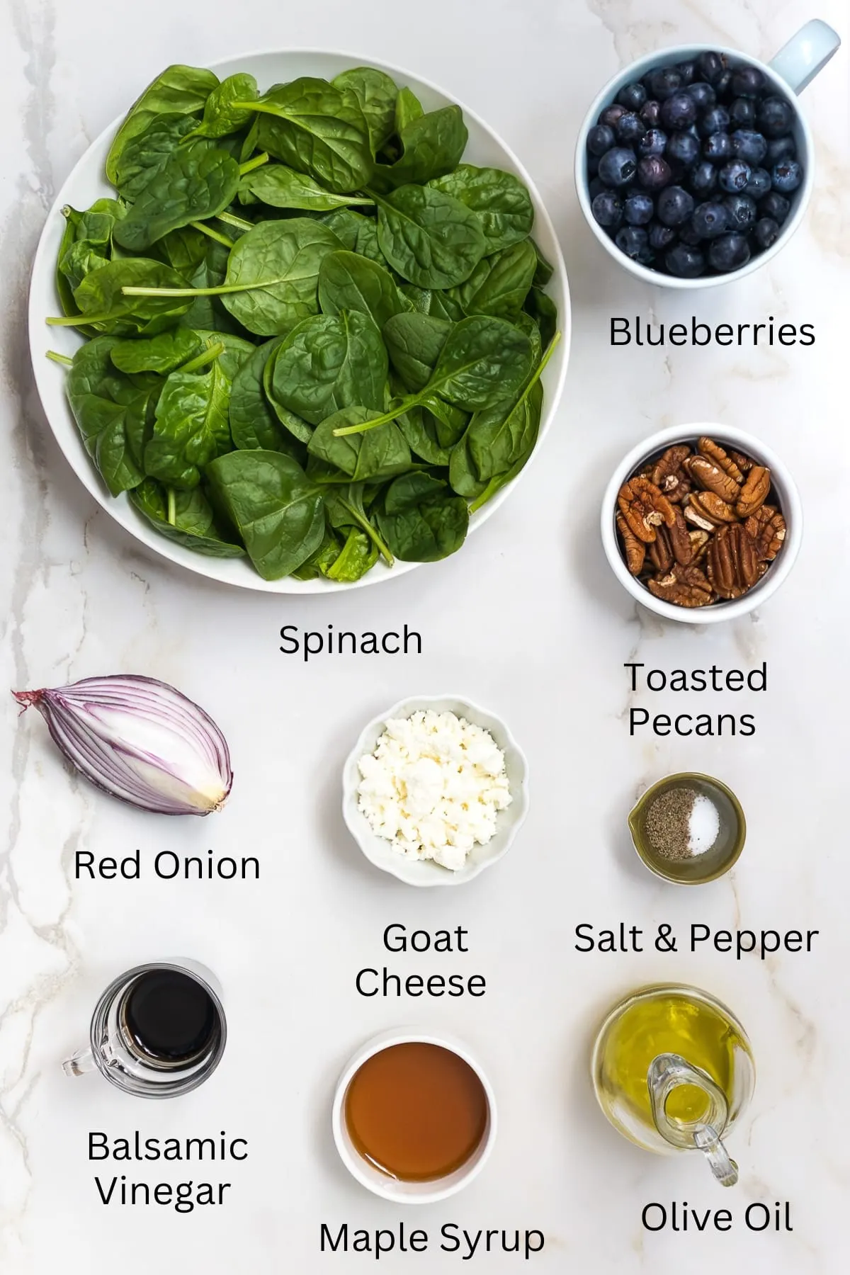 Blueberry spinach salad ingredients.