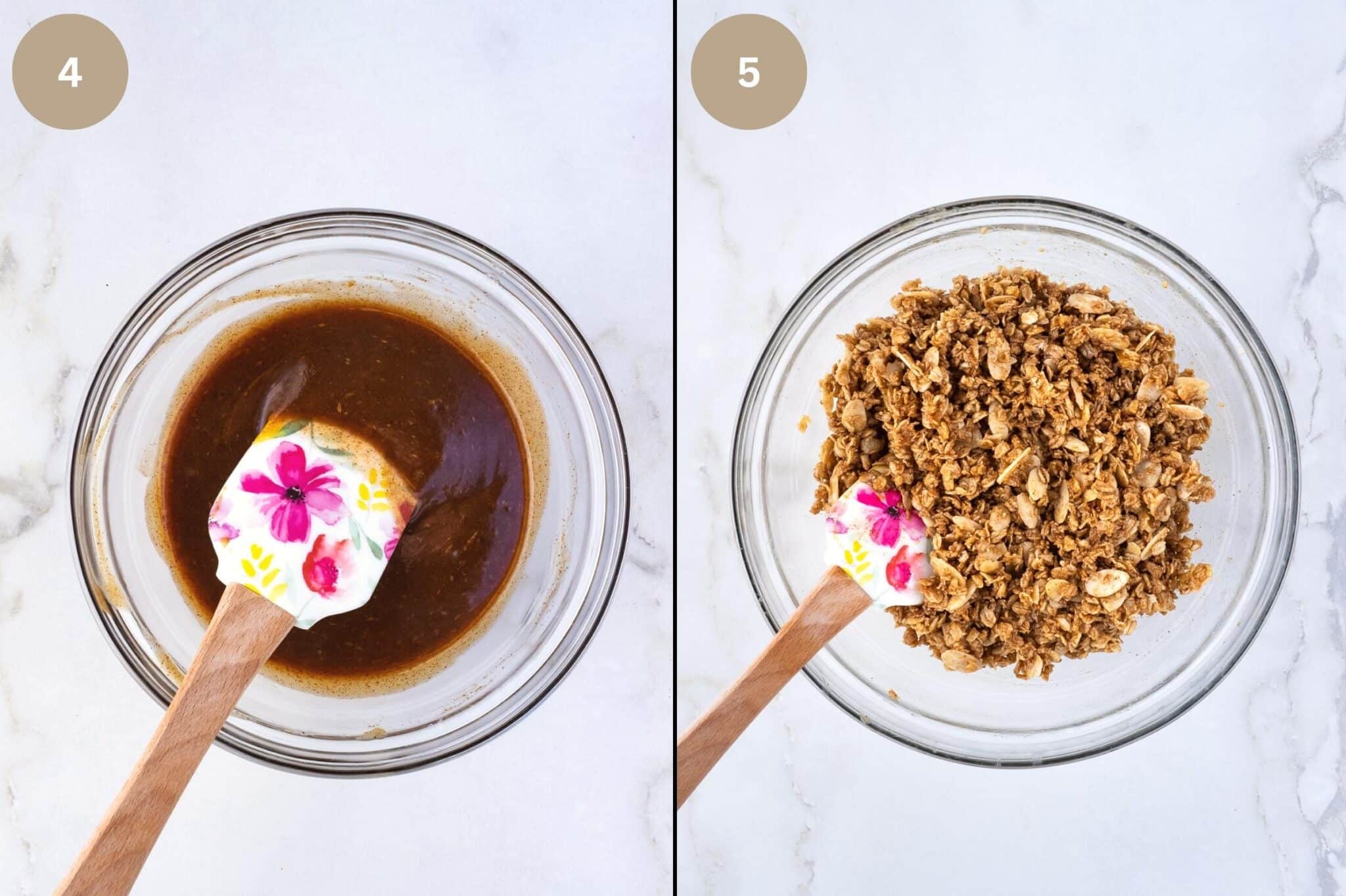 Step-by-step instructions of how to make French vanilla almond granola.
