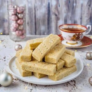 Plate of espresso flavored shortbread cookies.