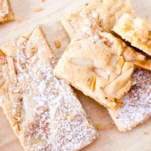 Chewy almond marzipan bars on board.