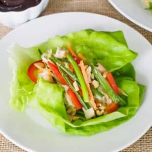 Asian style lettuce bundles with chicken and veggies.