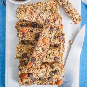Coconut and seed bars on board.