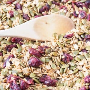 Pumpkin seed granola one baking sheet.