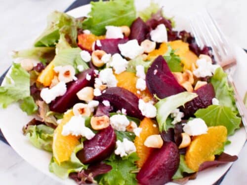 beet salad dressing with orange juice Beet Salad with Goat Cheese and Orange Vinaigrette