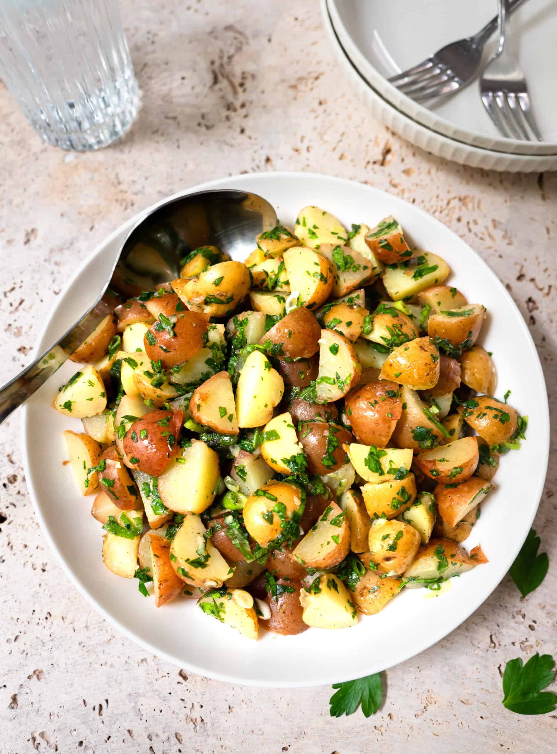 Bowl of Lebanese style potato salad.