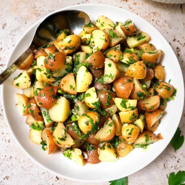 Bowl of Lebanese potato salad.