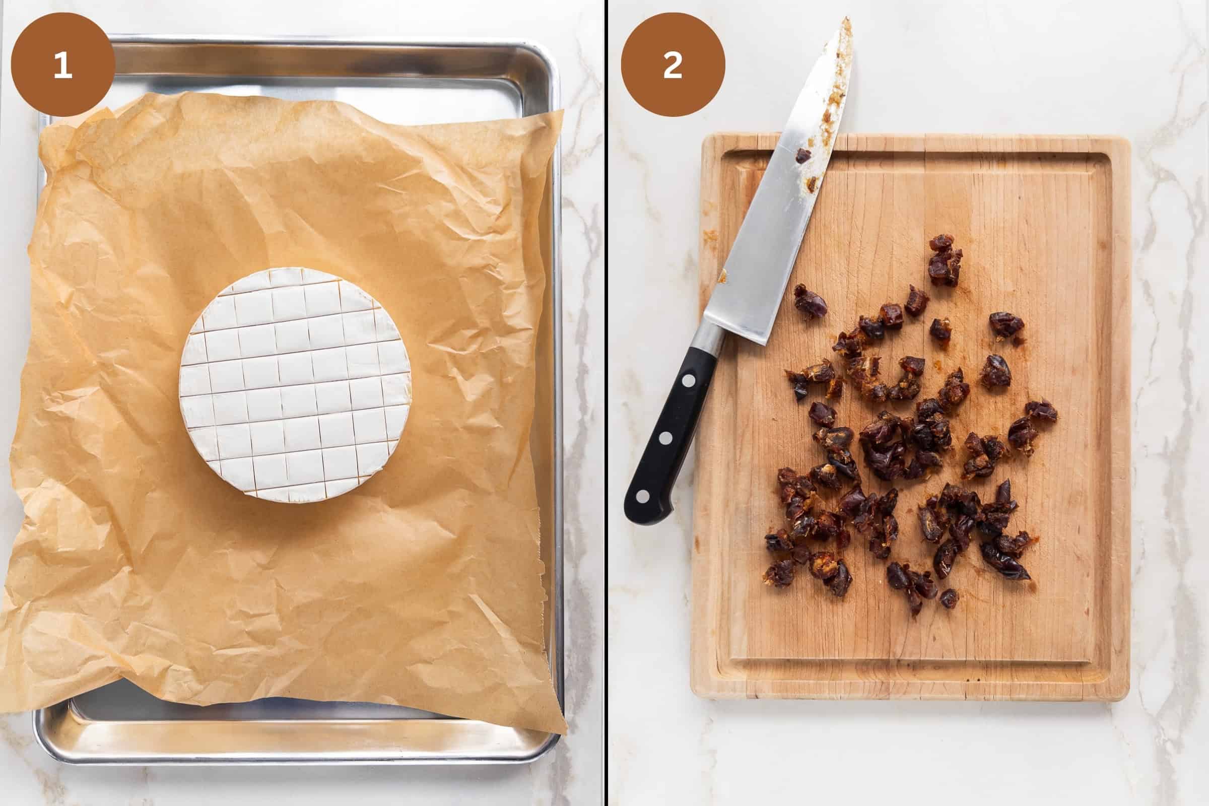 Step 1 and 2 for making Baked Brie.
